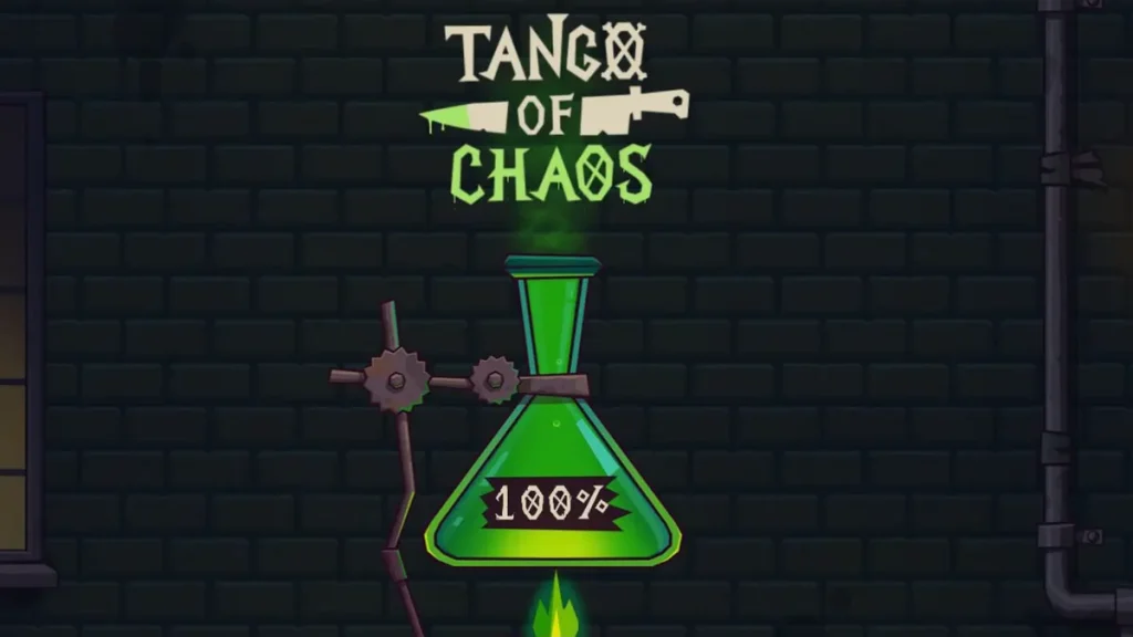 Tango of Chaos slot game interface featuring laboratory and party elements